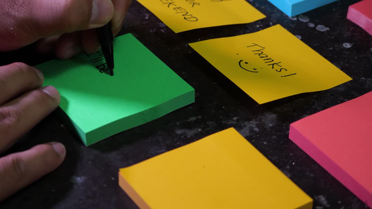 Post-it reminder I'll be right back hand written note post short message