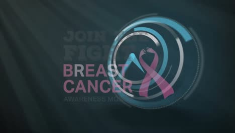 Animation-of-join-the-fight-breast-cancer-text-with-pink-ribbon-over-clock-ticking