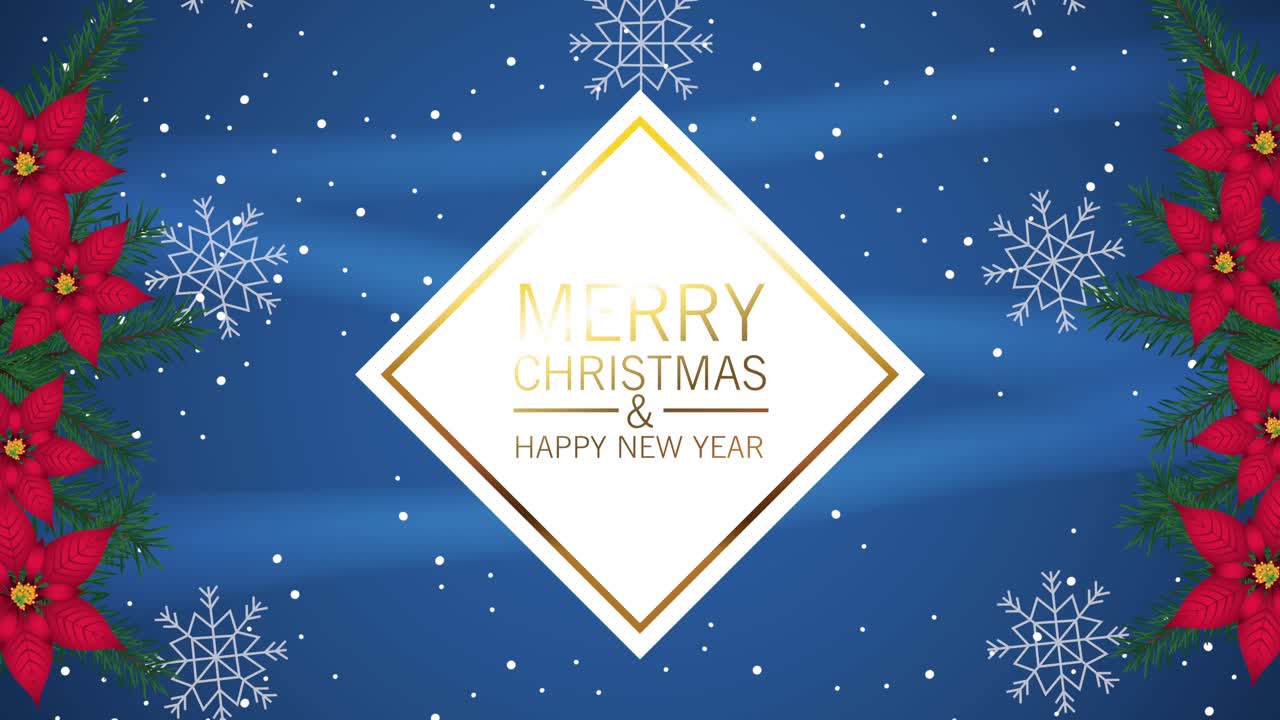 꽃 프레임 에 금색 글자 가 새겨진 메리 크리스마스 카드