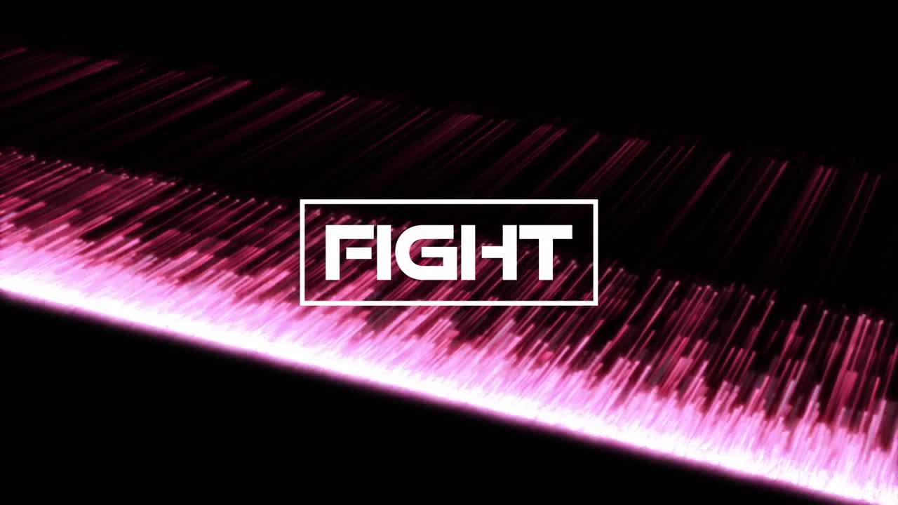 animación del texto de la pelea sobre luces rosadas rayas sobre fondo negro