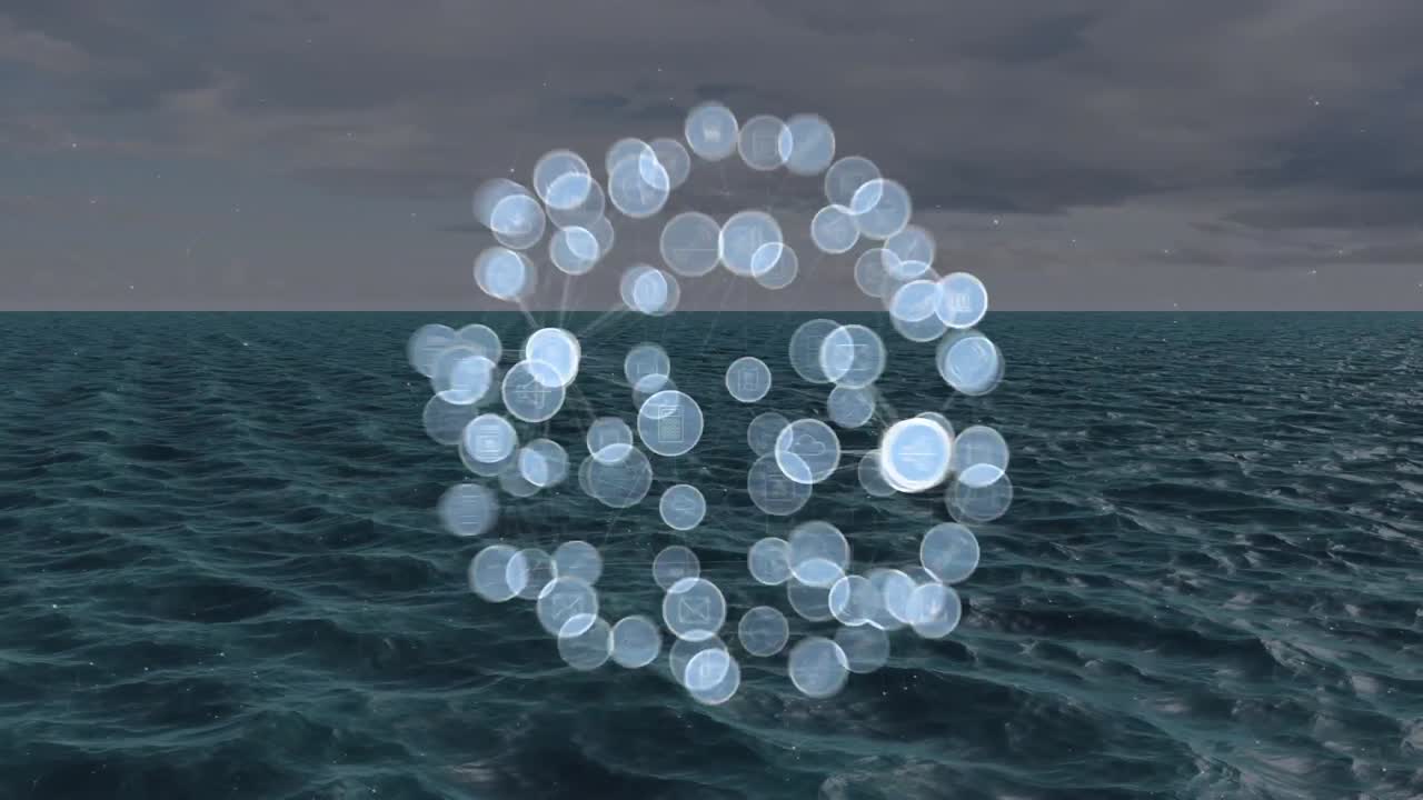 바다 위의 아이콘과 연결 네트워크의 애니메이션