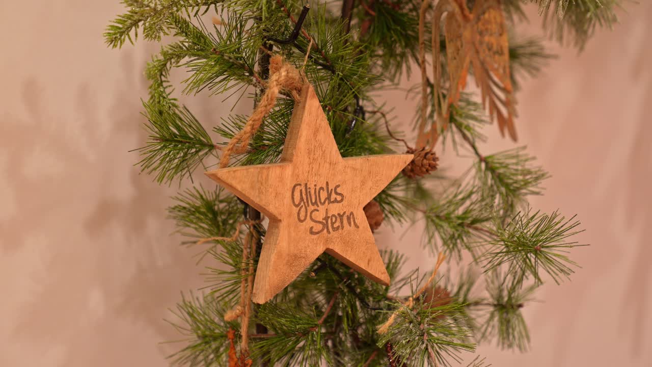 Closeup of a wooden start decoration.