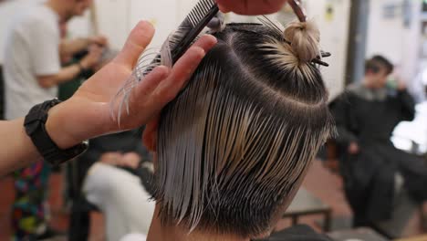 haircut and hair coloring in progress