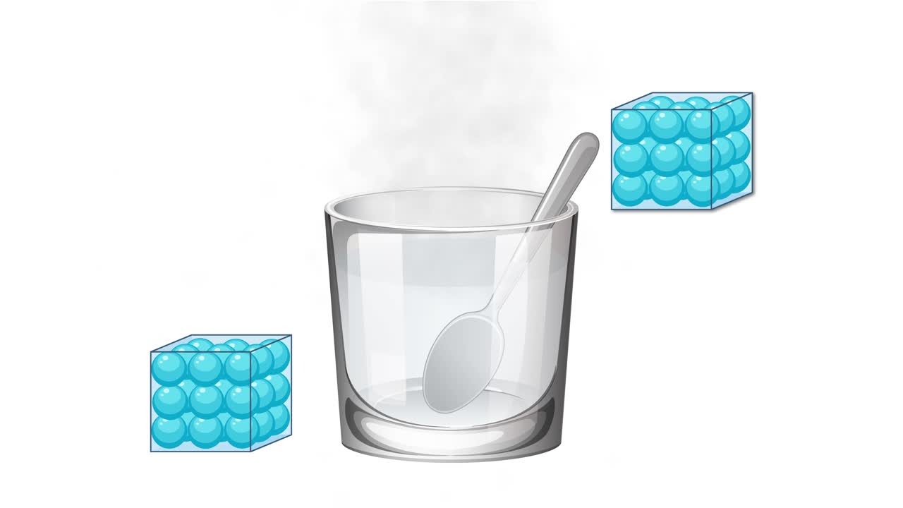 Metal spoon heats up in steaming water, illustrating thermal conduction with clear visual transitions