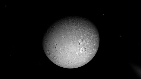 dione, saturn's moon, rotating in its own orbit in the outer space. loop