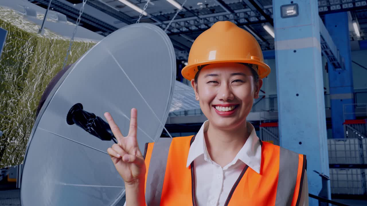 공장에서 행복한 여성 엔지니어