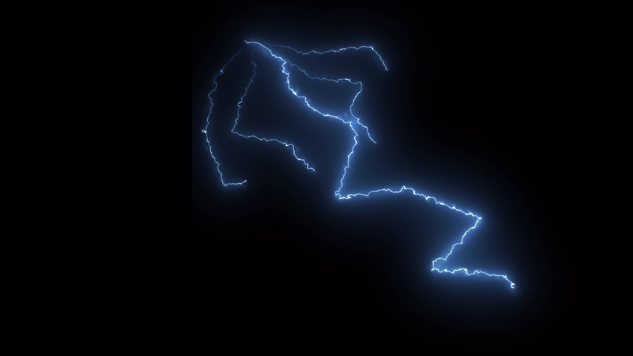 Fulmini animati blu elettrico su sfondo nero