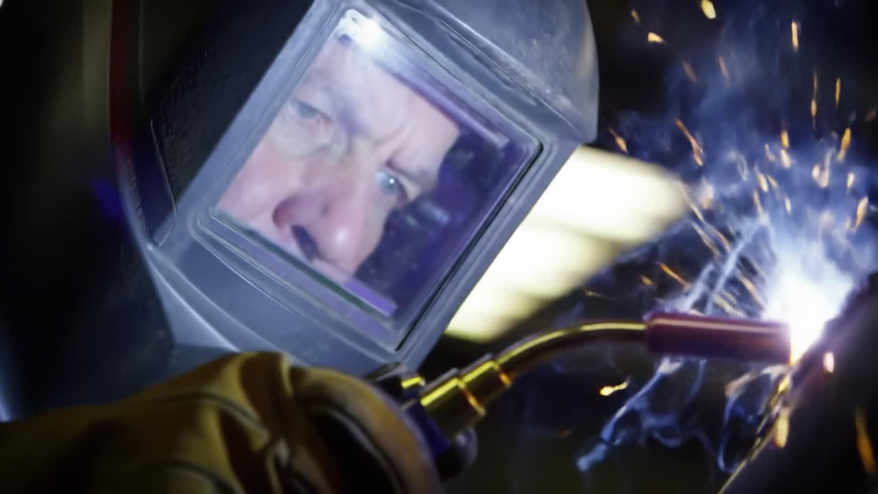 Close-up of a welder at work