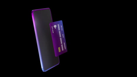 animation of smartphone and credit card with data over black background