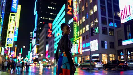mujer elegante en una ciudad por la noche