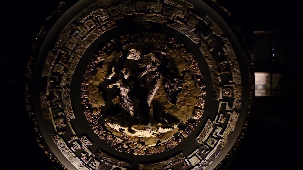 Gold And Ivory Shield Of King Philip II At The Museum. Royal Burial Cluster At Aigai In Vergina, Greece. close up, zoom-in