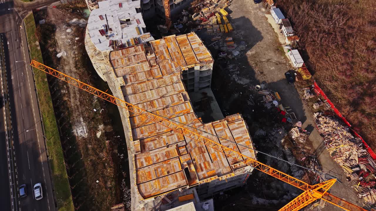 Construction site in Nesebar Bulgaria shows building activity and crane