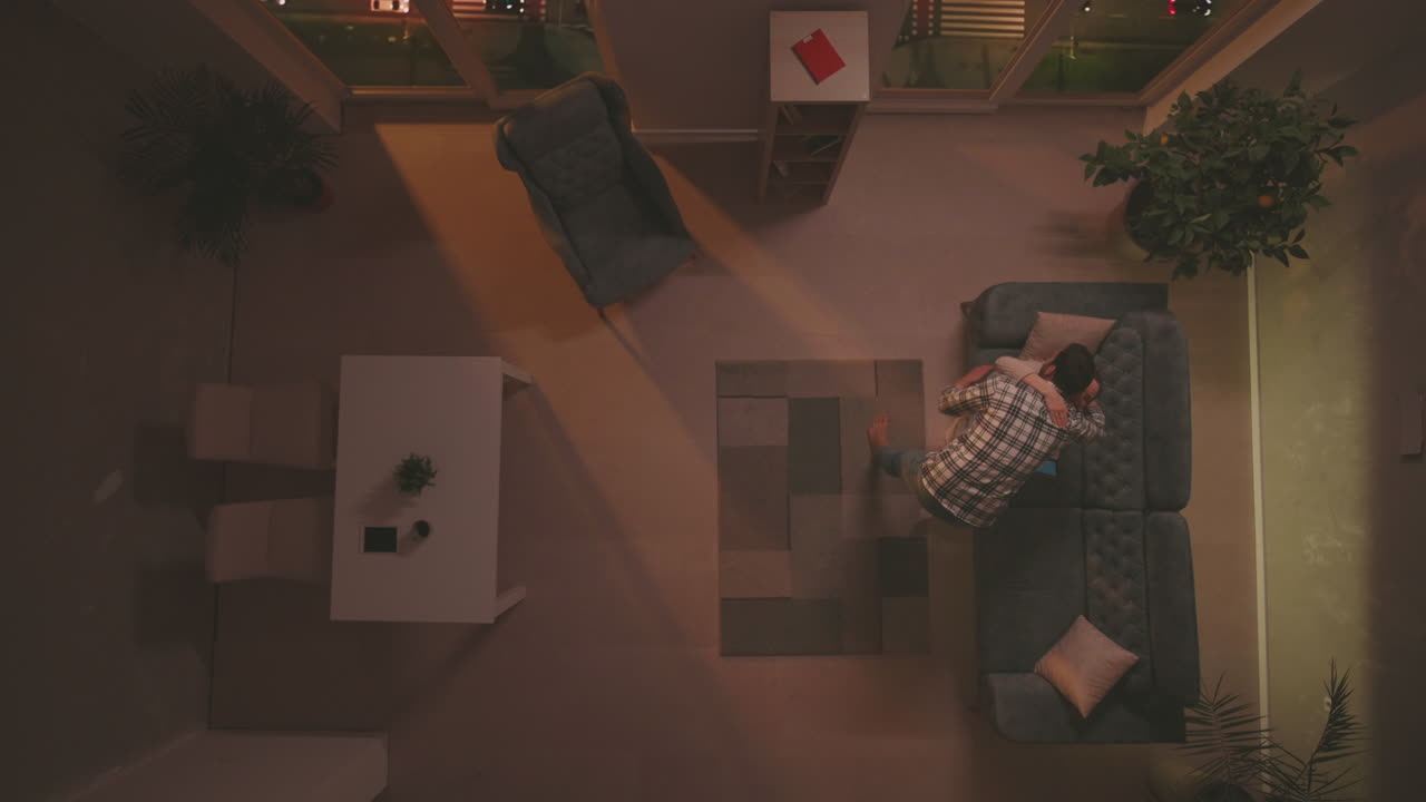 소파에 앉아서 일하는 여자