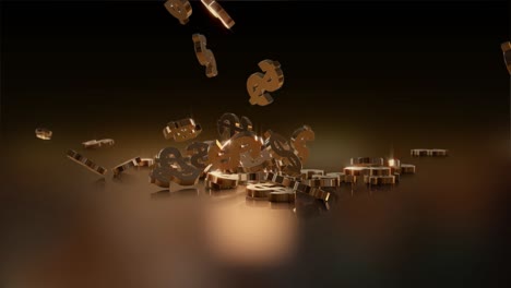 la caída del signo es el dólar. animación de señales de caída. animación, creada en la física 3d grande