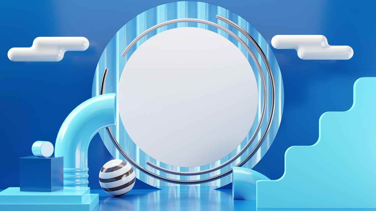 파란색 배경, 복사 공간, 물리적 반사 공과 함께 완벽한 창조적 추상 모션 그래픽의 4k 3d 애니메이션