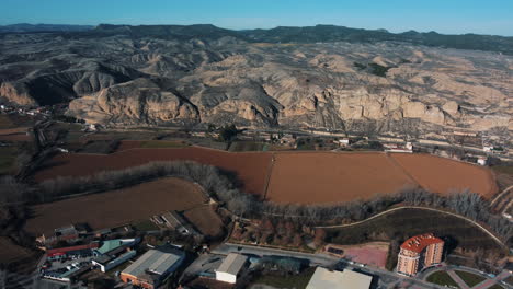 aerial view of a spanish valley with farmland and mountains