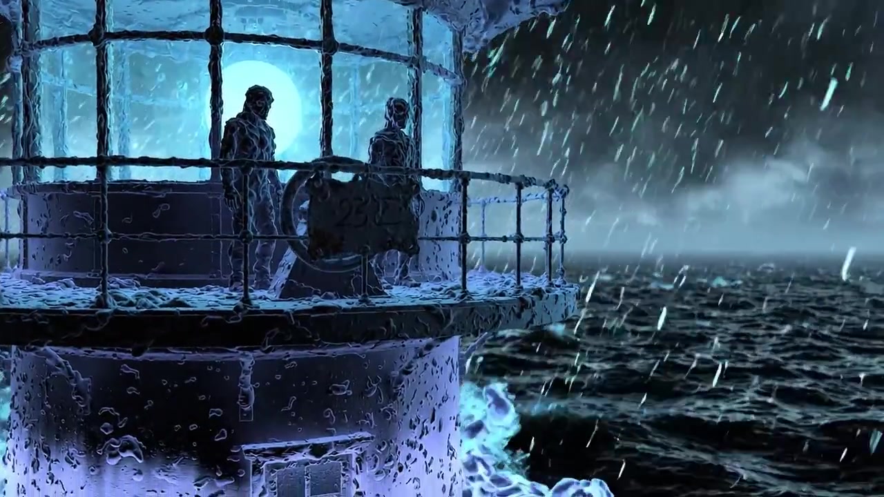 荒れる海にさらされた神秘的な灯台。スリリングな雨の夜に水が構造物に衝突し、神秘と回復力のオーラを放つ