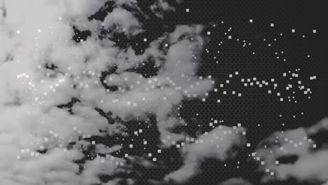 animation of dots over clouds on dark background