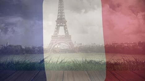 animación de la bandera de francia sobre la torre eiffel