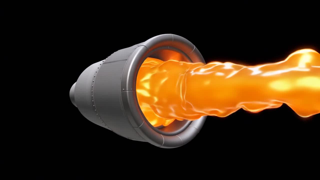 Powerful Jet Engine Nozzle Firing with Orange Flame