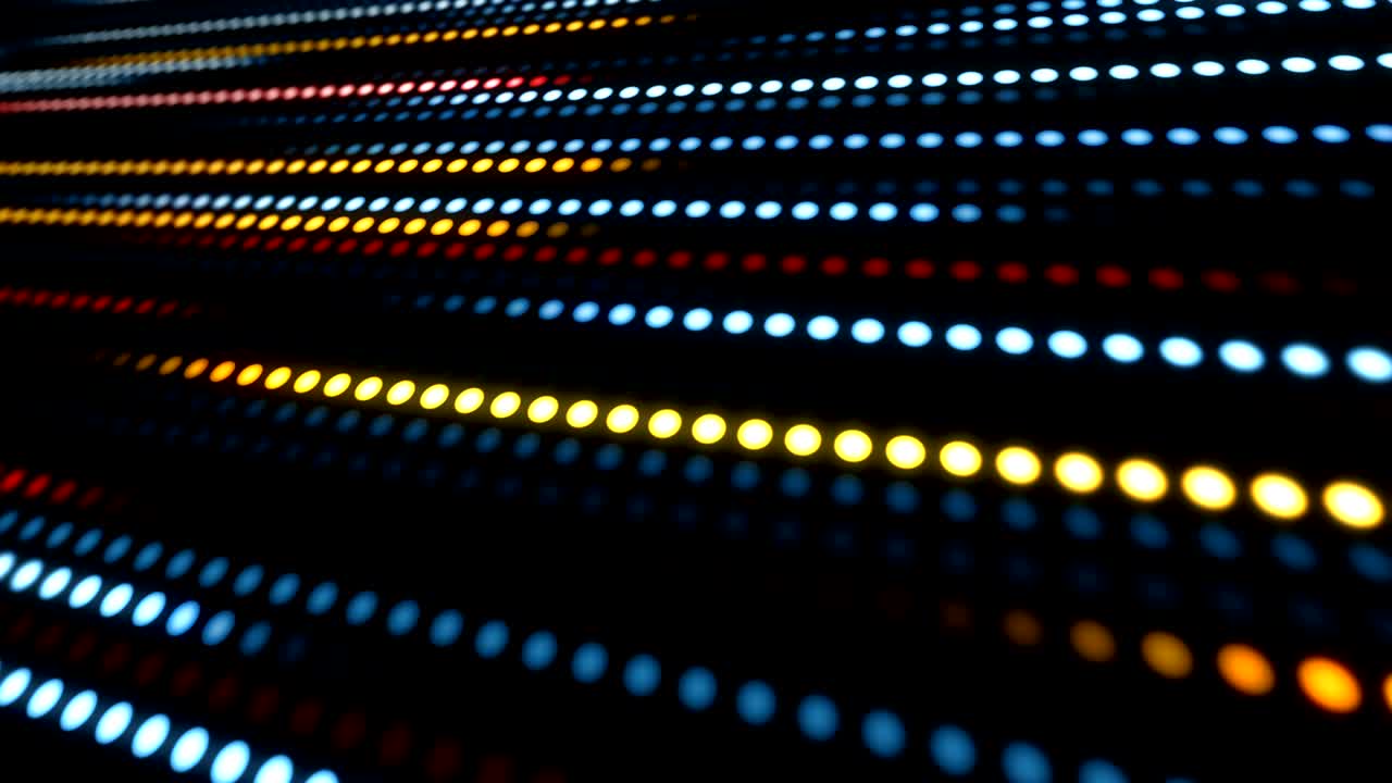 4K. abstract background of colorful random light dot moving on the line of sight on black color