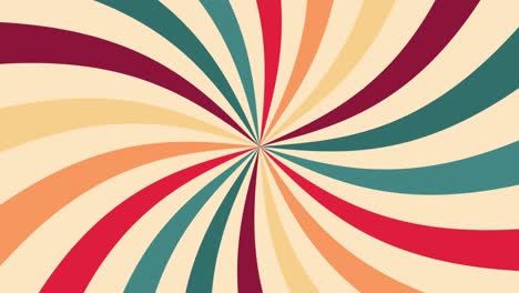 retro background with curved, rays or stripes in the center. rotating, spiral stripes. sunburst or sun burst retro background. turquoise and red colors. high quality 4k footage