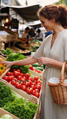 a woman shopping for fresh vegetables at a farmer's market