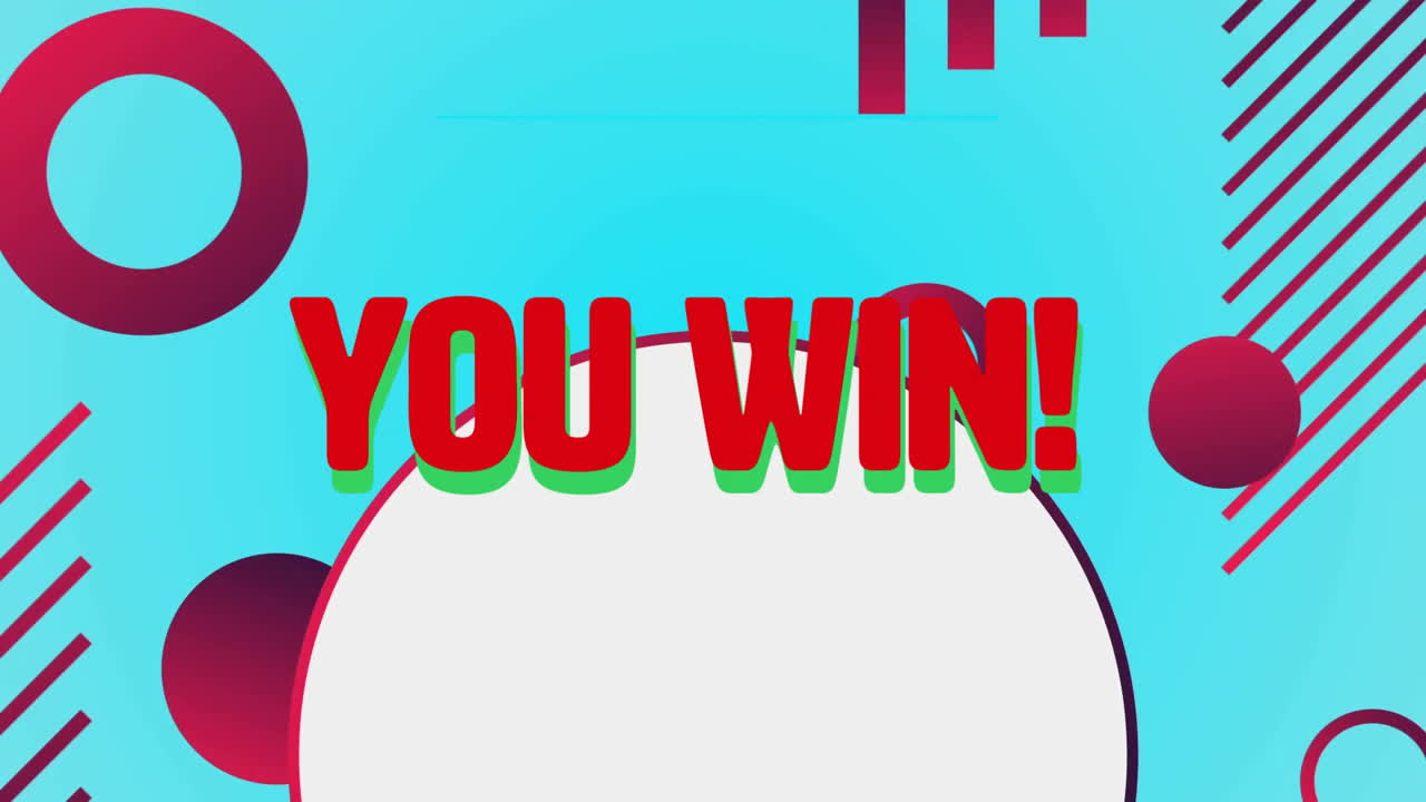 Animation of you win text over shapes moving