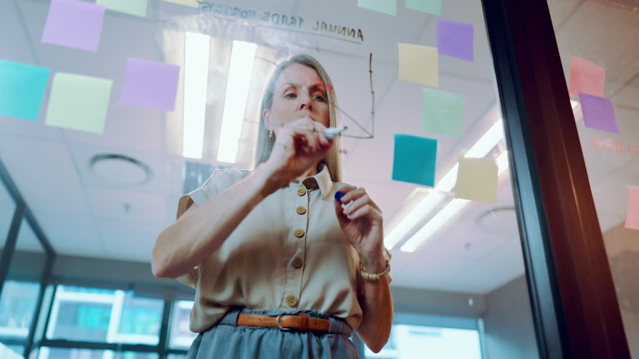 planificación, notas adhesivas y marketing mujer