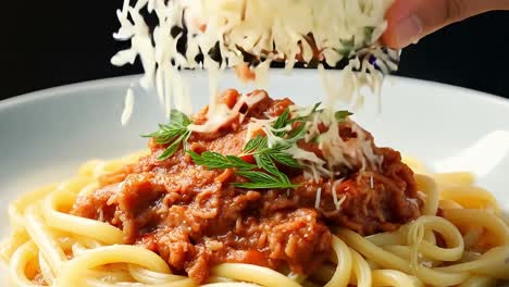 토마토 소스와 파르메잔 치즈로 된 스파게티