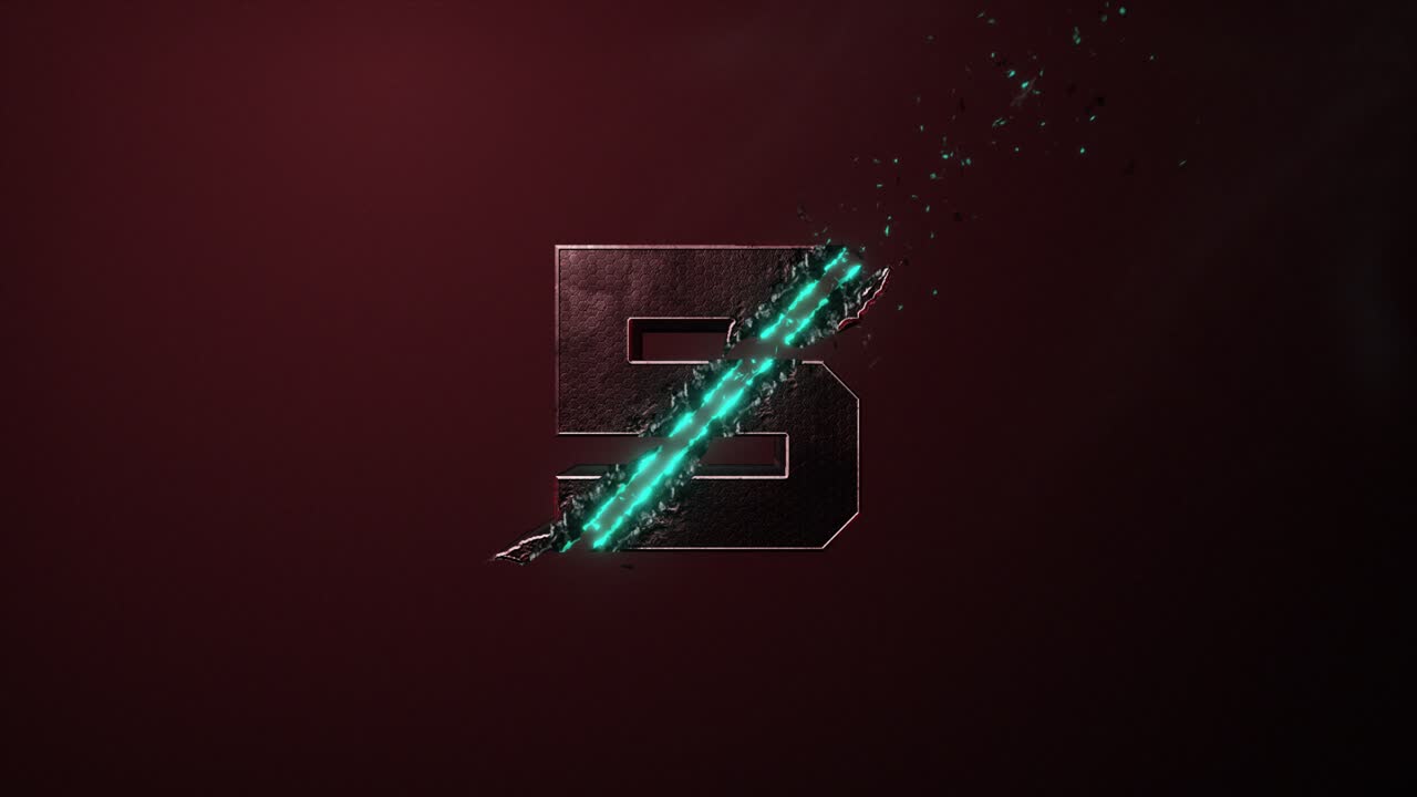 High quality 3D animated number Title Card or Chapter graphic, with hi tech sci-fi style 5 digit being zapped and sliced by a high powered laser, on a red background