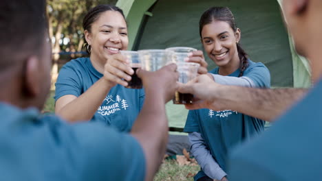 People,-toast-or-celebrate-camping-with-drinking