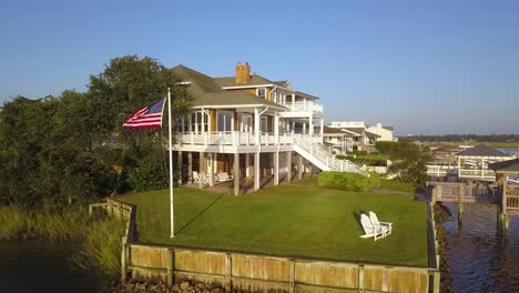 Lees-Cut-Beach-House-American-Flag-drone-fly-away