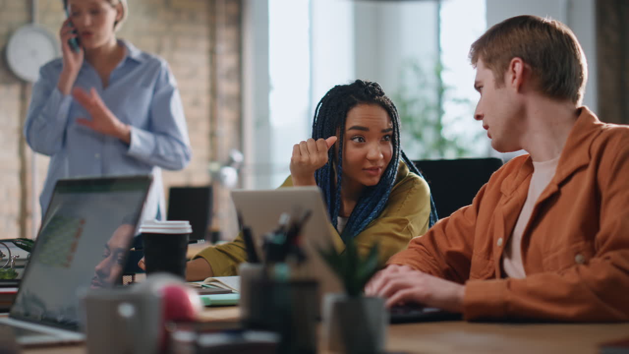 Diverse group business people working together at modern company office close up
