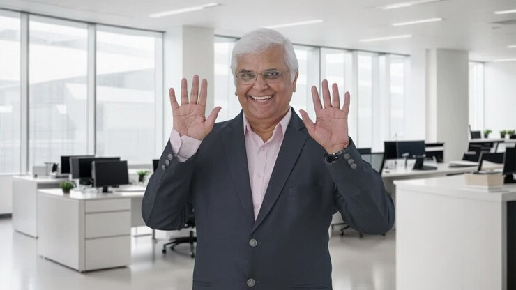 Happy Indian senior manager saying Hello
