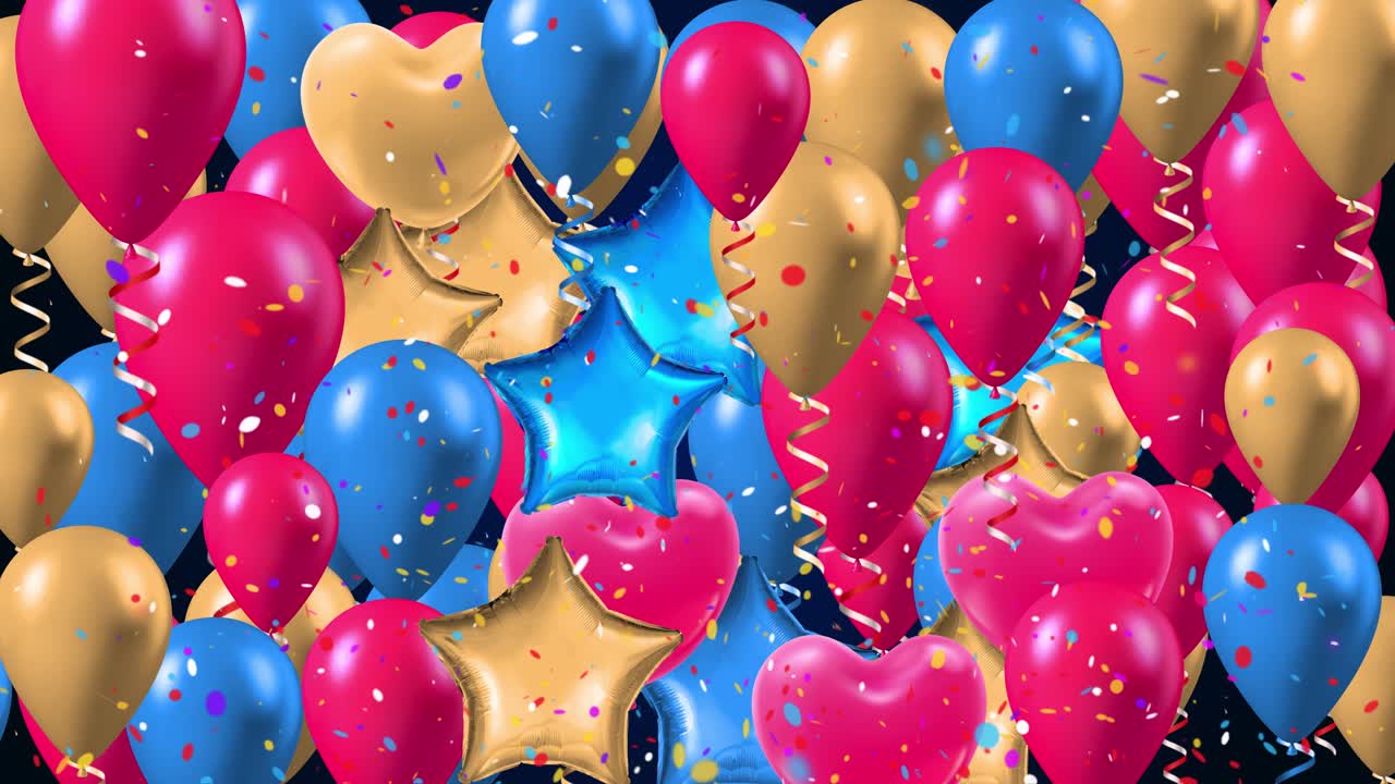 4k set of group colour glossy helium balloons loop background set of balloons for birthday