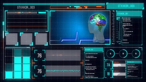 animación del cerebro humano y procesamiento de datos digitales en pantallas