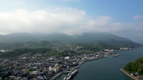 stunning morning drone view over ikuchi island in the seto inland sea in japan