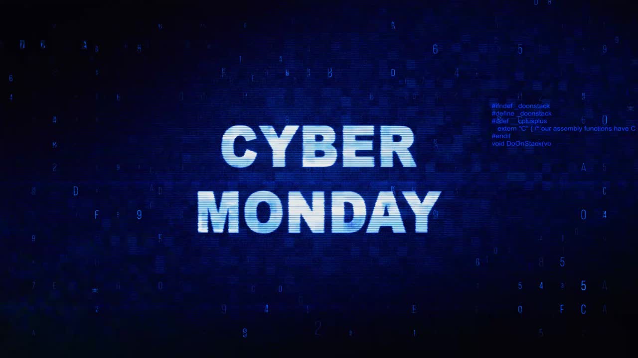 Cyber monday text digital noise twitch and glitch effect tv screen loop animation background login