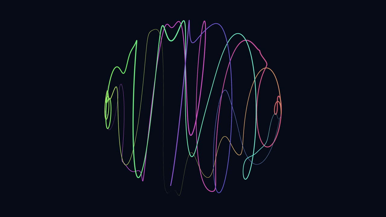 Colorful 3d render circular shape with radiating lines on black background