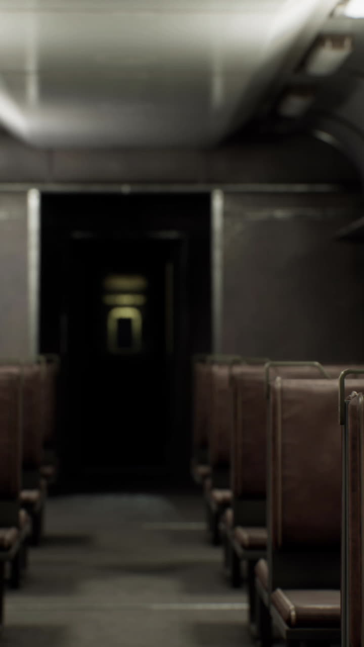 interior vacío del tren con asientos marrones