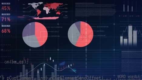 animación del procesamiento de datos estadísticos contra un fondo azul