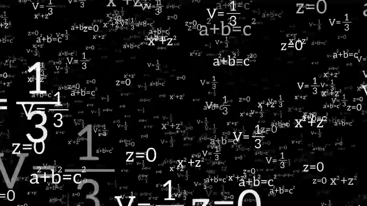 Animazione di formule matematiche scritte a mano su lavagna, isolata su sfondo nero.