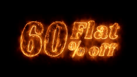 flat 60% percent off word hot animated burning realistic fire flame loop.