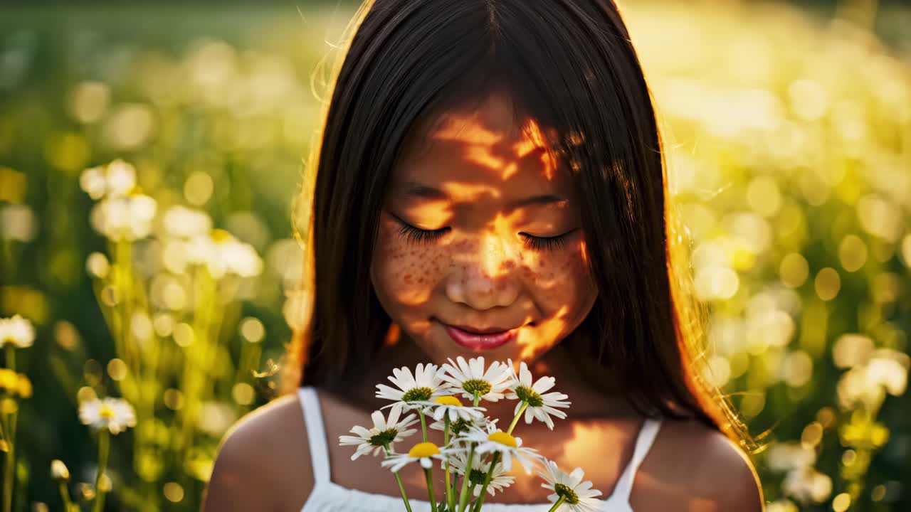 Young Girl Enjoying Summer in a Field of Daisies