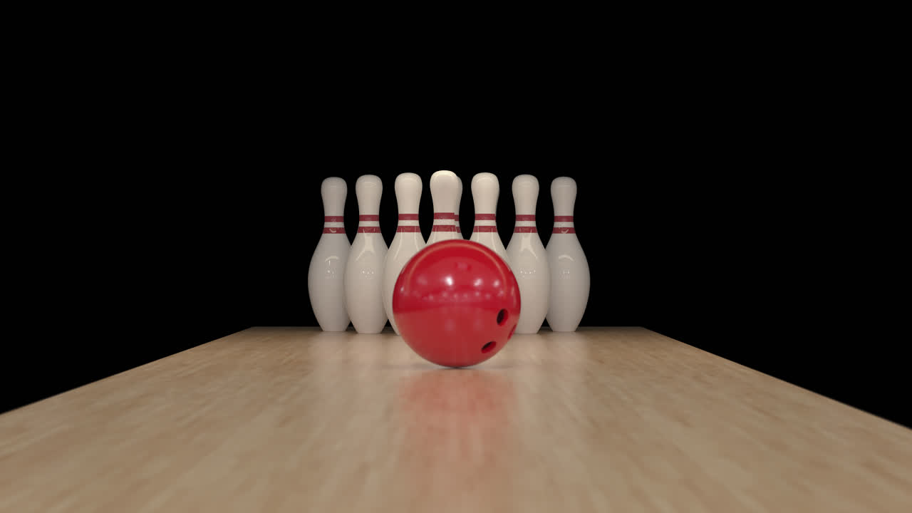 Bowlingový strike ve zpomaleném záběru na alfa kanálu