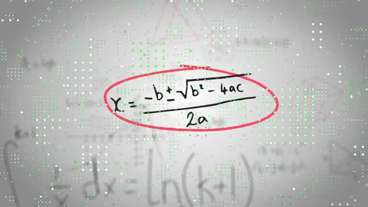 animación de las conexiones del microprocesador y las ecuaciones matemáticas contra un fondo gris.
