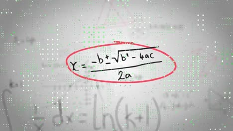 animación de las conexiones del microprocesador y las ecuaciones matemáticas contra un fondo gris.