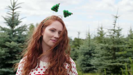 portrait of woman walking in forest