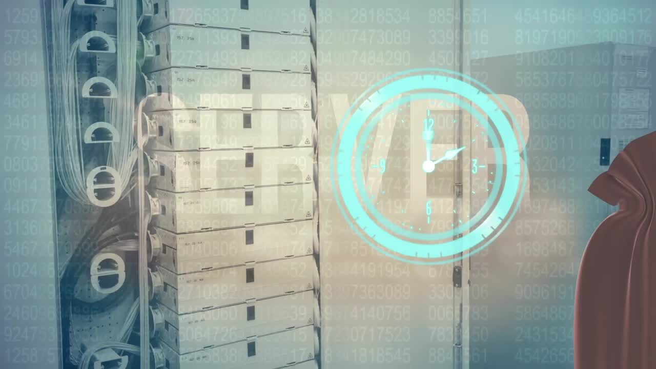 Animation of clock over forever text and financial data processing